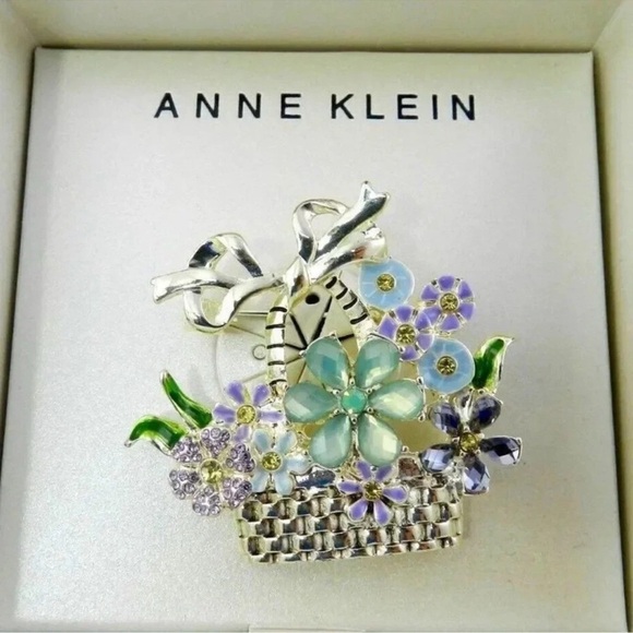 Anne Klein Silver-Tone Multi-Stone Flower Basket Pin, Brand New with tag NWT - Picture 1 of 3